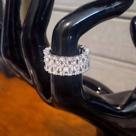High-end double water drop shape zircon ring, stainless steel band - Picture 1 of 12